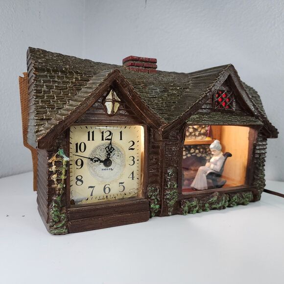 Vintage Haddon Home Sweet Home Lighted Clock Grandma Rocker Fireplace Model 30 U - Picture 5 of 16